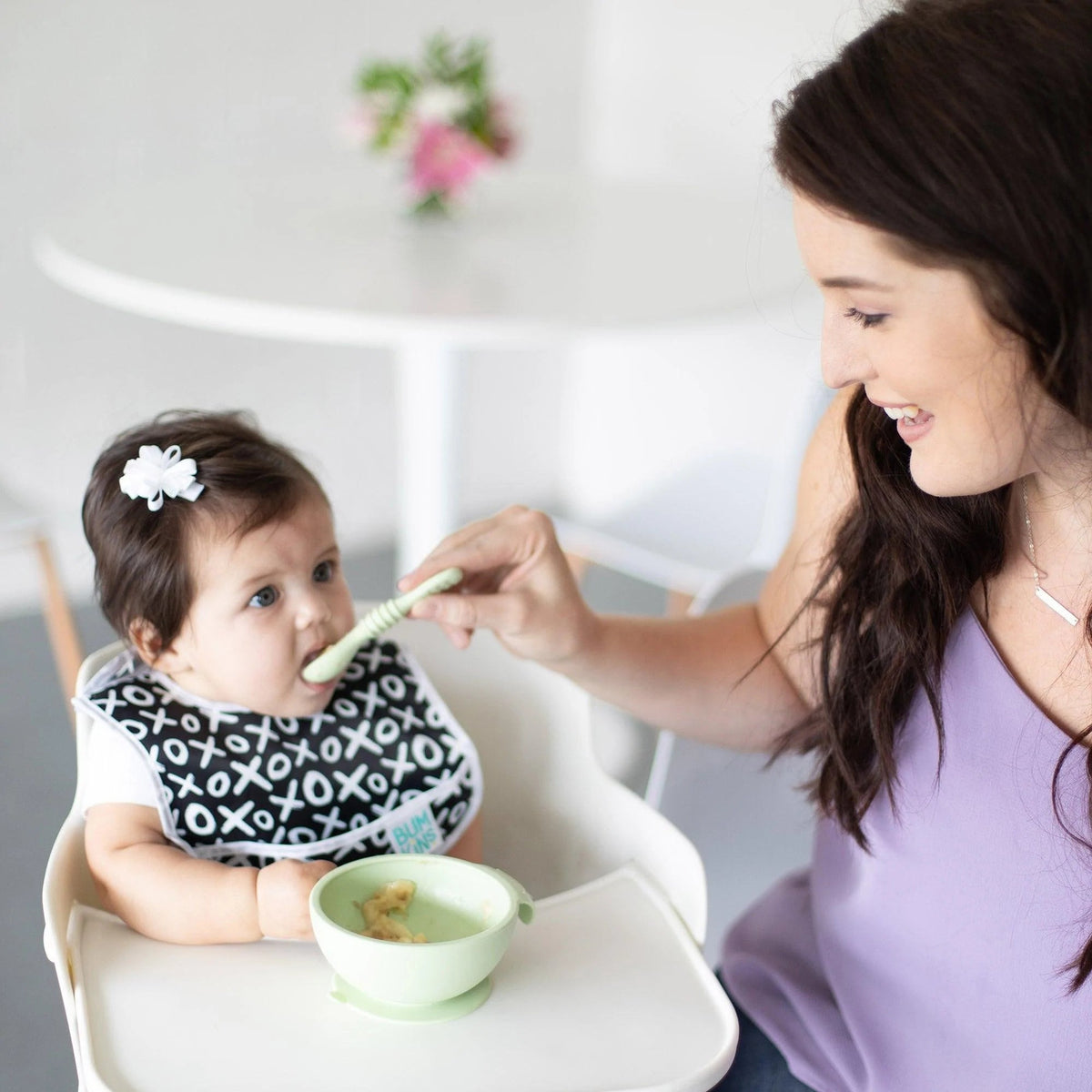 Bumkins Sale | Sage Silicone First Feeding Set | Baby Bowl, Spoon + Lid