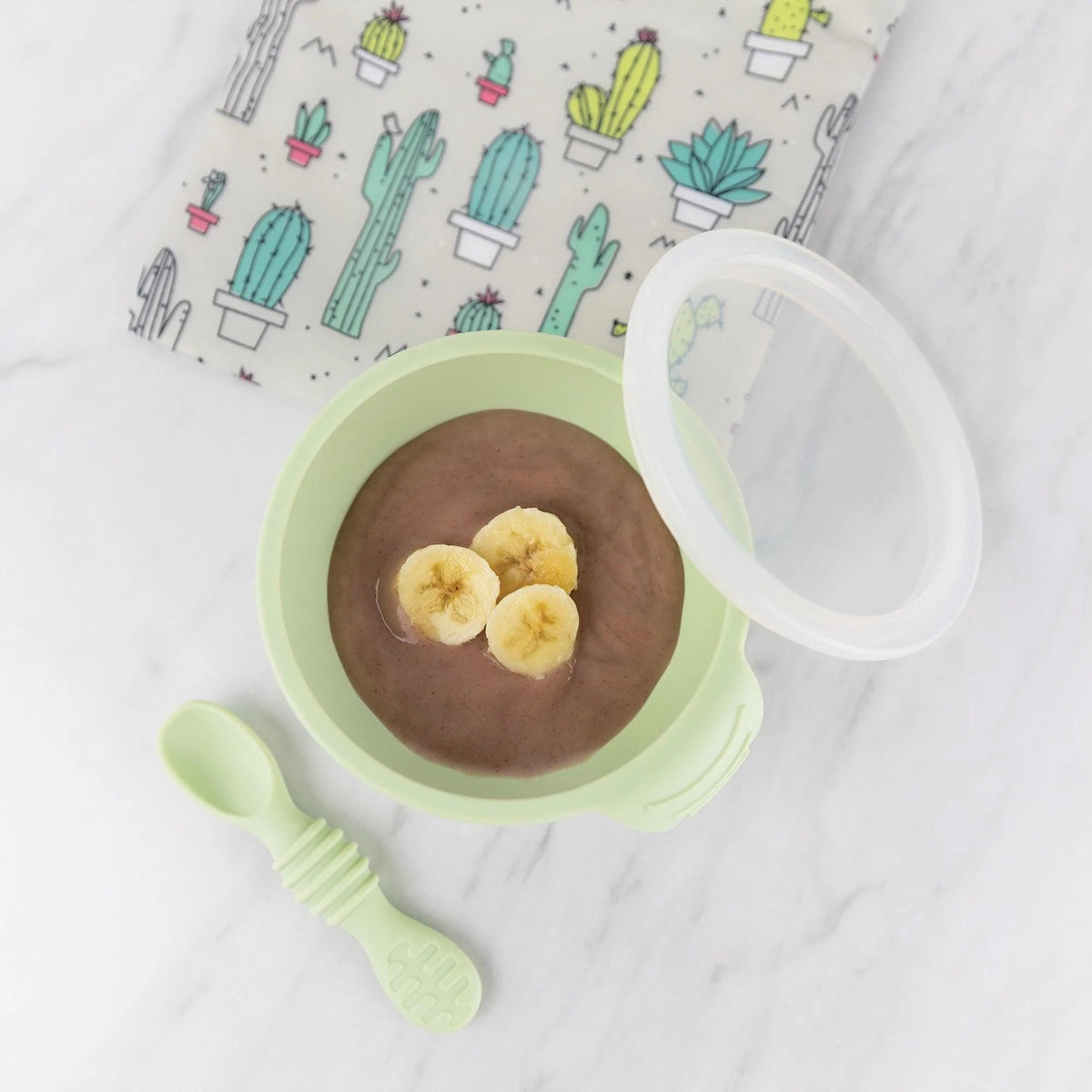 Bumkins Sale | Sage Silicone First Feeding Set | Baby Bowl, Spoon + Lid