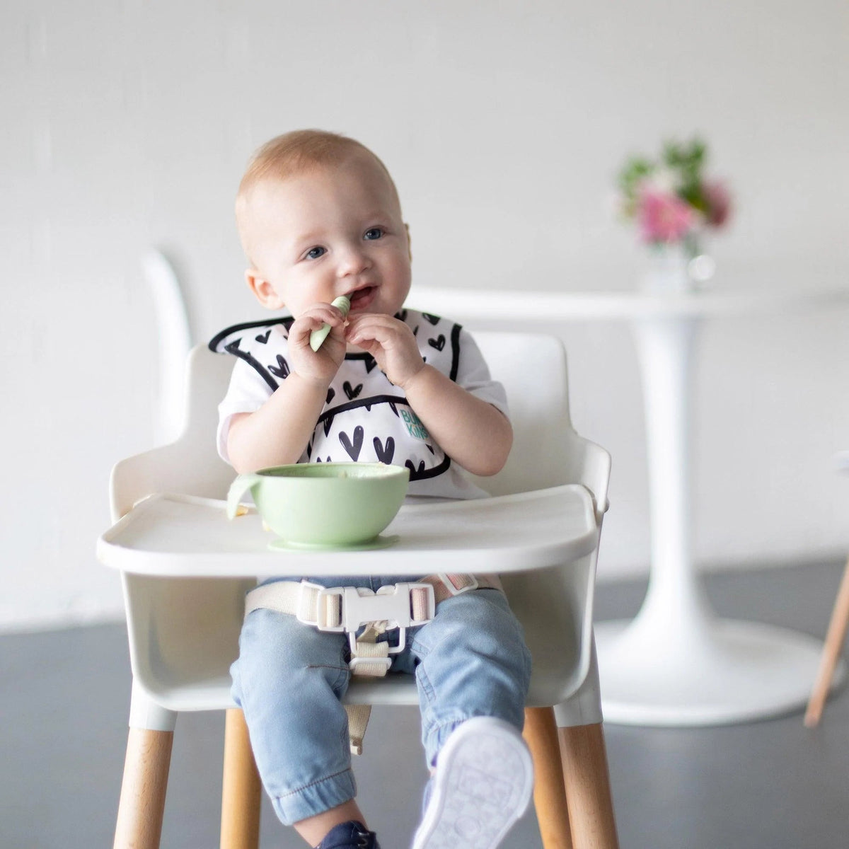 Bumkins Sale | Sage Silicone First Feeding Set | Baby Bowl, Spoon + Lid