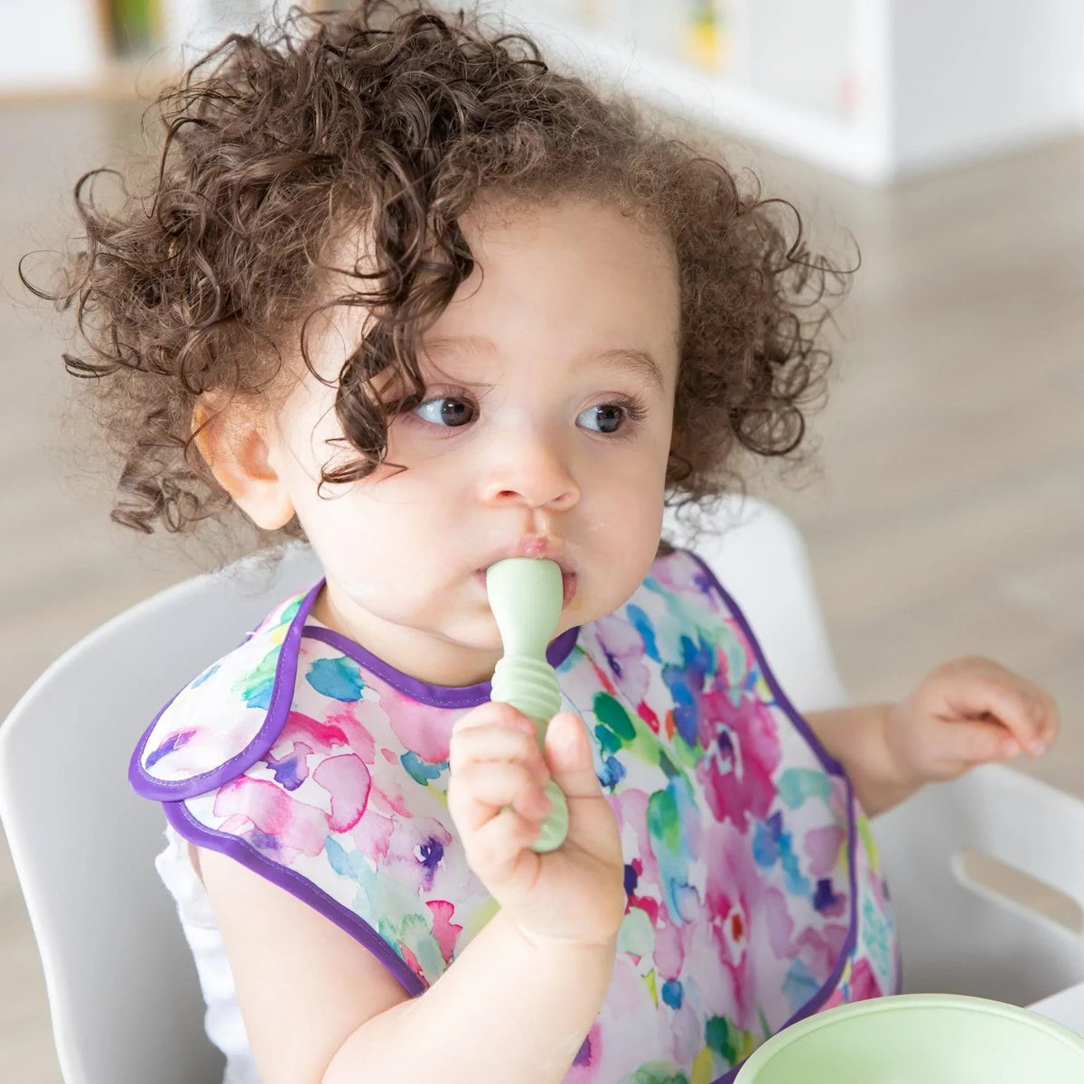 Bumkins Sale | Sage Silicone First Feeding Set | Baby Bowl, Spoon + Lid