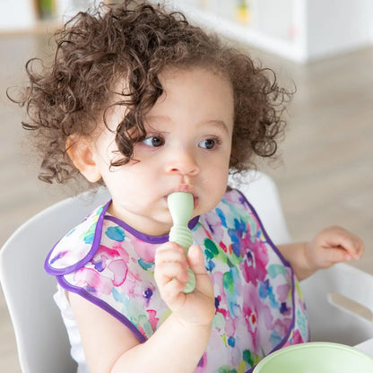 Bumkins Sale | Sage Silicone First Feeding Set | Baby Bowl, Spoon + Lid