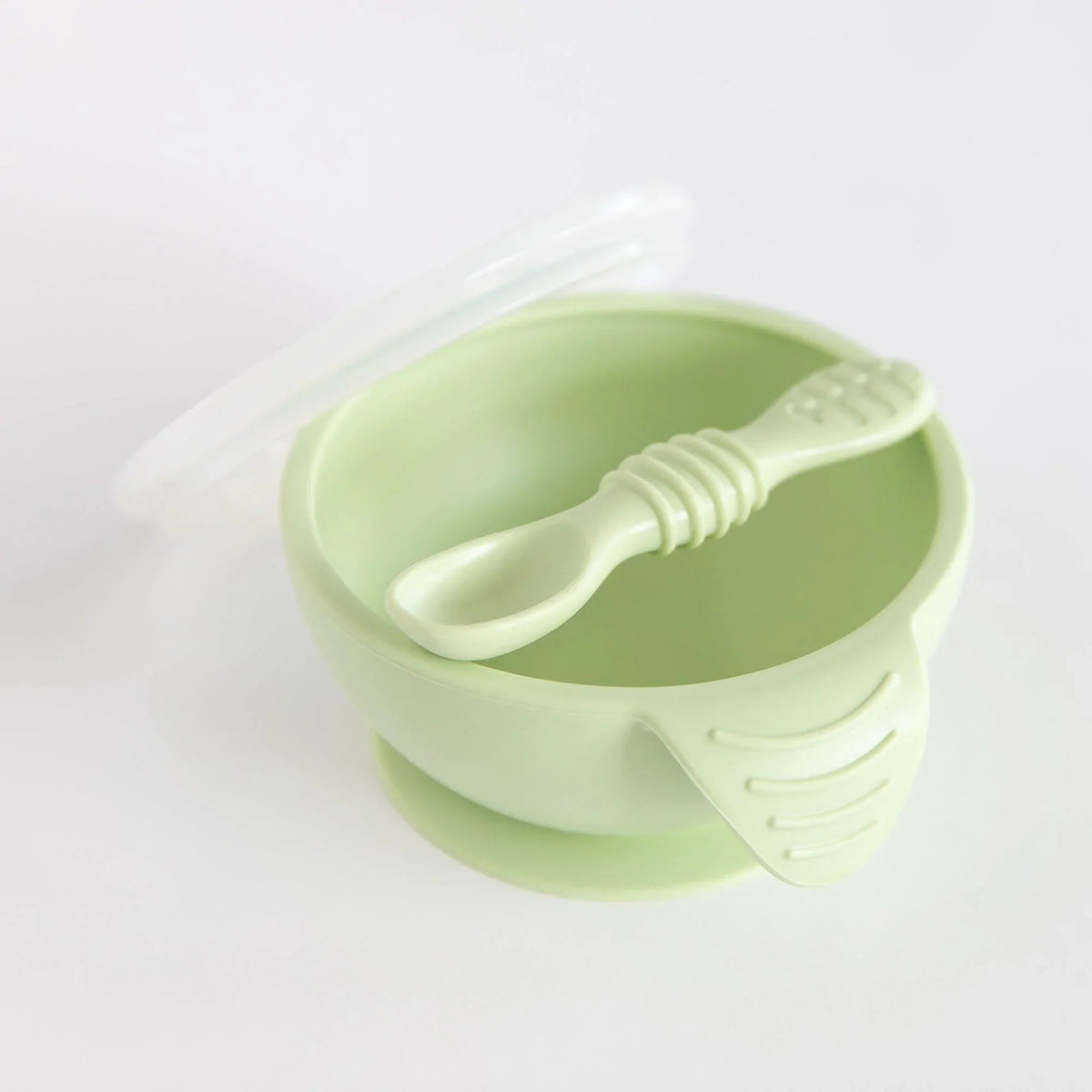 Bumkins Sale | Sage Silicone First Feeding Set | Baby Bowl, Spoon + Lid