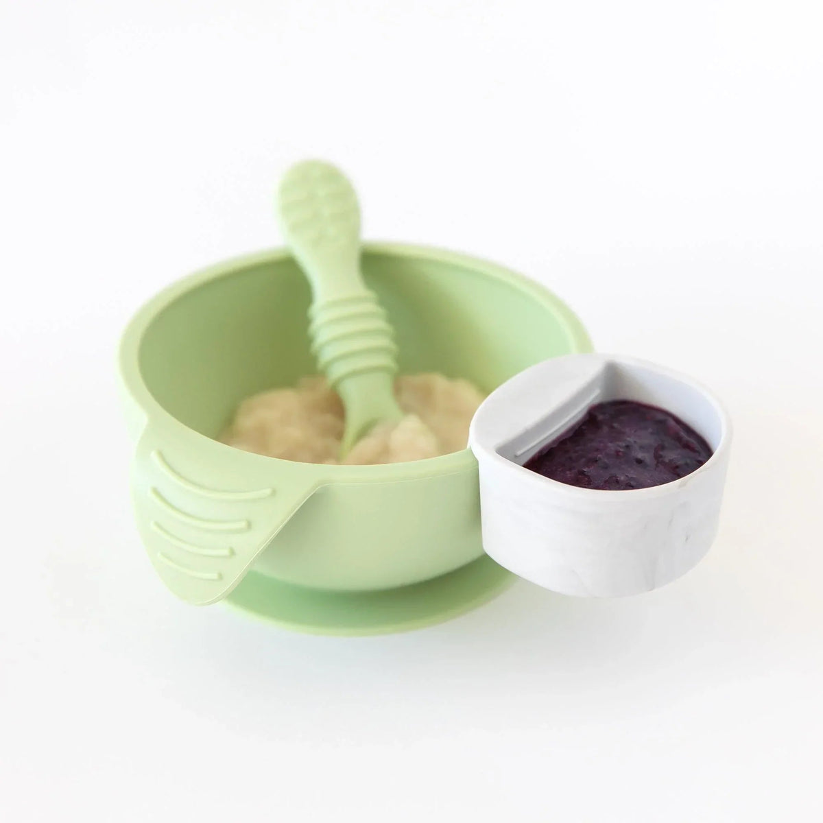 Bumkins Sale | Sage Silicone First Feeding Set | Baby Bowl, Spoon + Lid