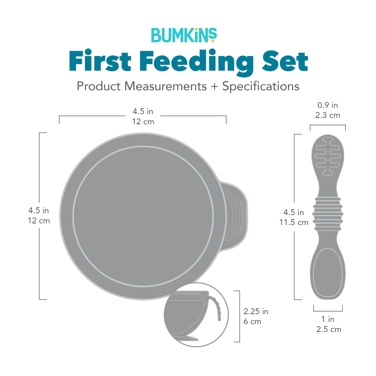 Bumkins Essential | Baby's First Feeding Set | Blue Baby Bowl, Spoon & Lid