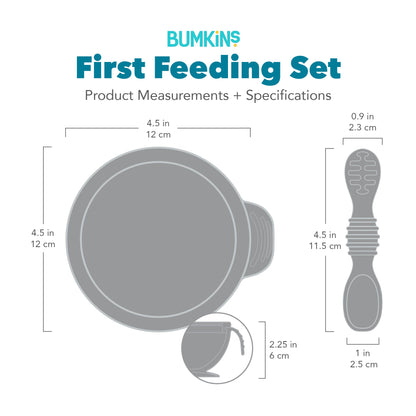 Bumkins Essential | Baby's First Feeding Set | Blue Baby Bowl, Spoon & Lid