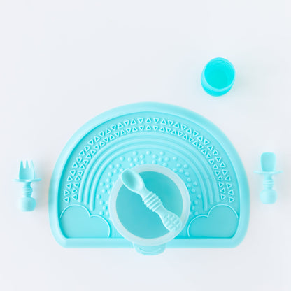 Bumkins Essential | Baby's First Feeding Set | Blue Baby Bowl, Spoon & Lid