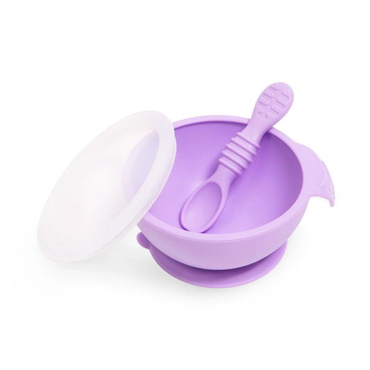 Bumkins Essential | Lavender Baby Bowl, Spoon + Lid Set For Baby's First Bites
