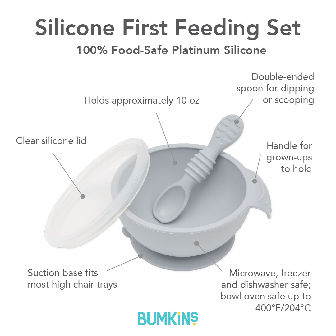 Bumkins Value | Silicone Suction First Feeding Set, Baby Bowl, Spoon and Lid Baby