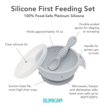 Bumkins Value | Silicone Suction First Feeding Set, Baby Bowl, Spoon and Lid Baby
