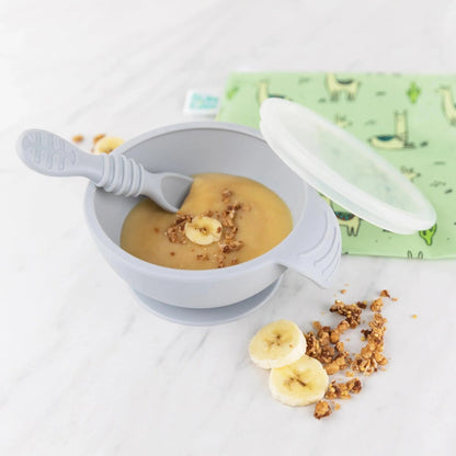 Bumkins Value | Silicone Suction First Feeding Set, Baby Bowl, Spoon and Lid Baby
