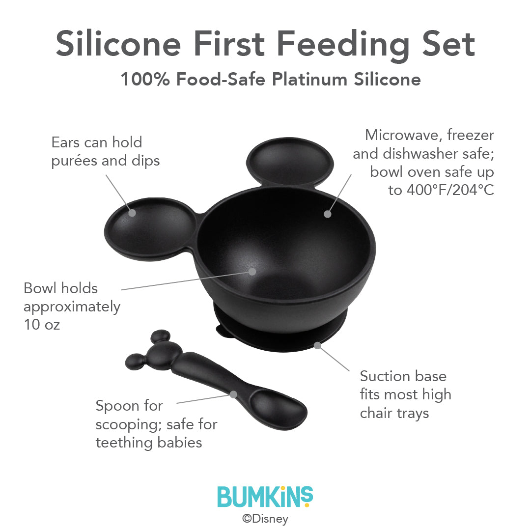 Bumkins Trending | Classic Black Disney Silicone First Feeding Set For Baby