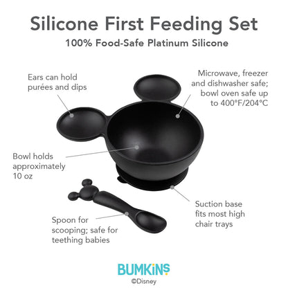 Bumkins Trending | Classic Black Disney Silicone First Feeding Set For Baby