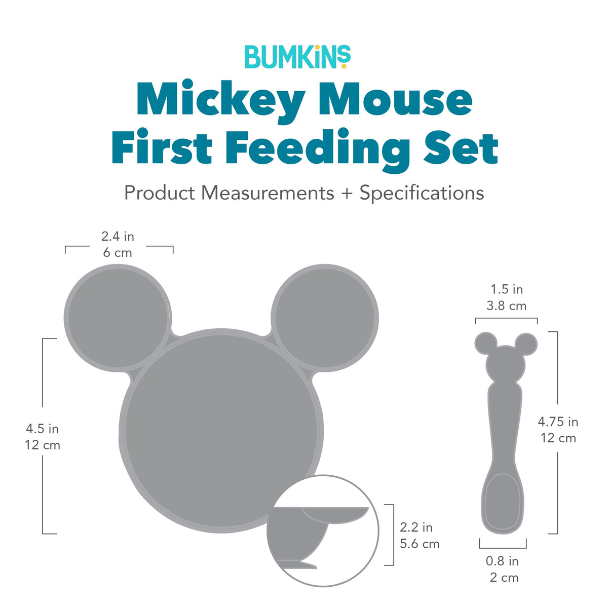 Bumkins Trending | Classic Black Disney Silicone First Feeding Set For Baby