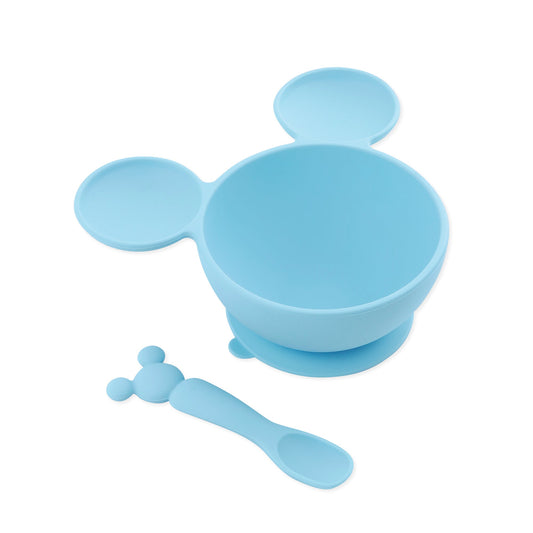 Bumkins Discount | Mickey Mouse Light Blue Silicone First Feeding Set