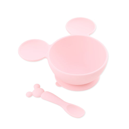 Bumkins Popular | Minnie Mouse Light Pink Silicone Baby Bowl & Spoon Set