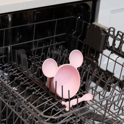 Bumkins Popular | Minnie Mouse Light Pink Silicone Baby Bowl & Spoon Set