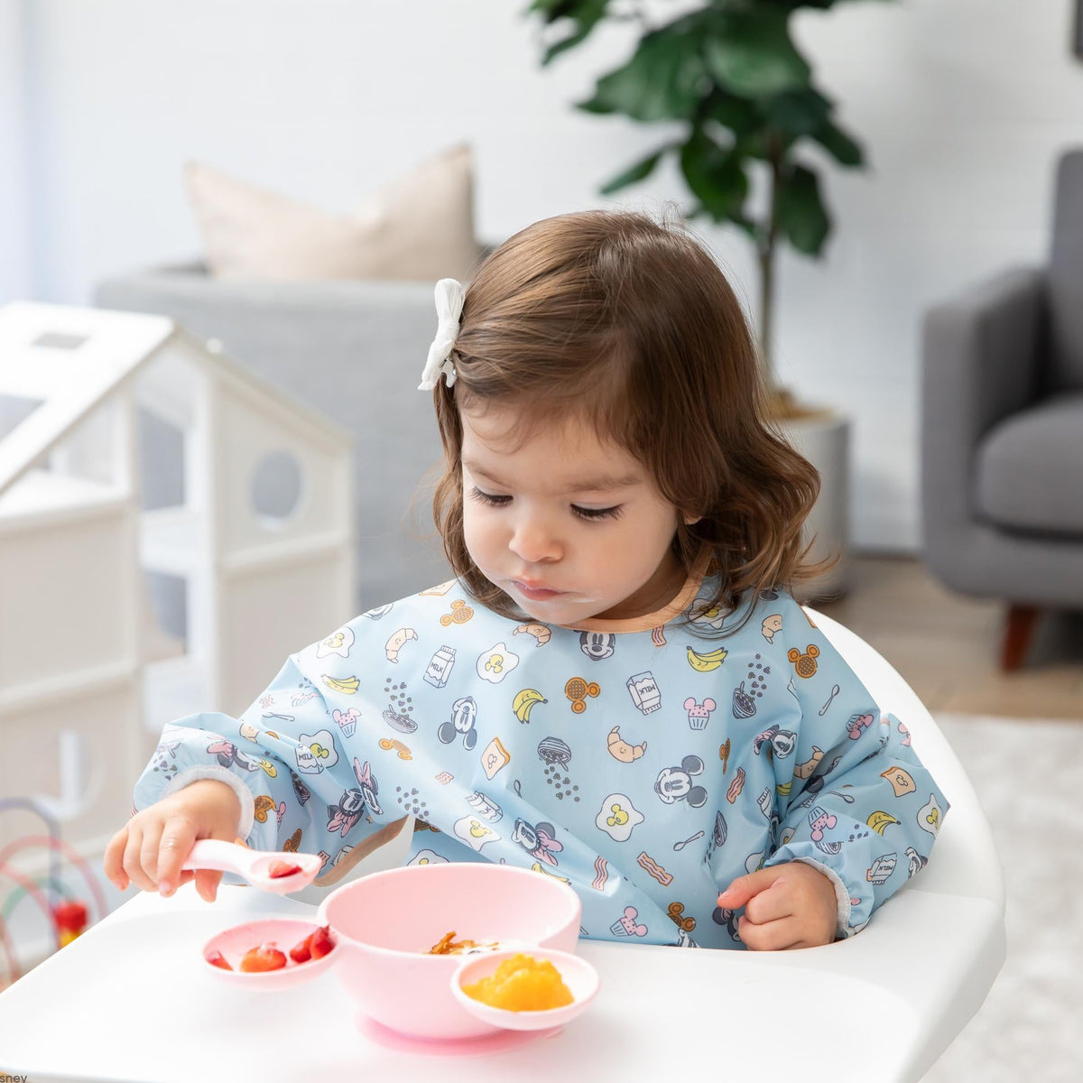 Bumkins Popular | Minnie Mouse Light Pink Silicone Baby Bowl & Spoon Set