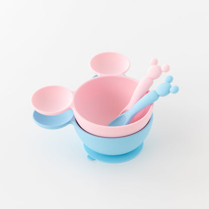 Bumkins Popular | Minnie Mouse Light Pink Silicone Baby Bowl & Spoon Set