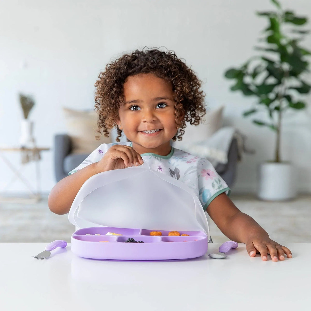 Bumkins Essential | Clear Silicone Stretch Lids for Divided Toddler Plates