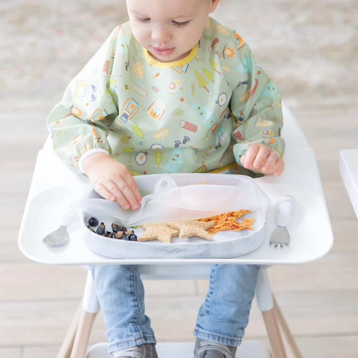 Bumkins Essential | Clear Silicone Stretch Lids for Divided Toddler Plates