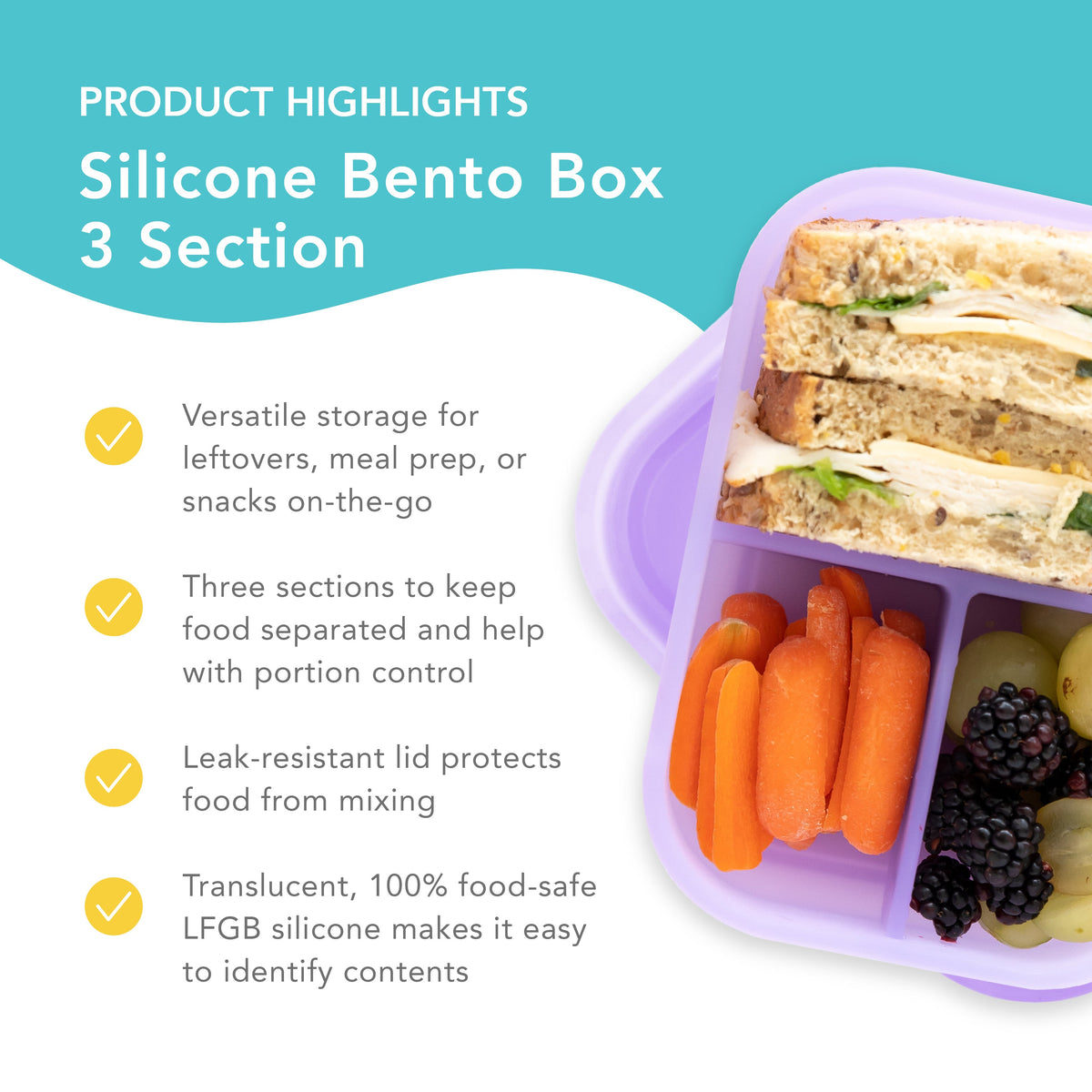 Bumkins Signature | Purple Jelly Silicone Bento Box for Food Storage Baby
