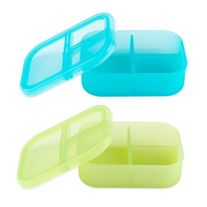 Bumkins Recommended | Silicone Bento Box 3 Section 2 Pack: Aqua Jelly