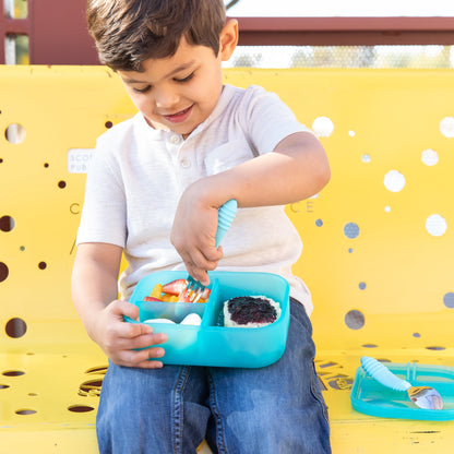 Bumkins Recommended | Silicone Bento Box 3 Section 2 Pack: Aqua Jelly