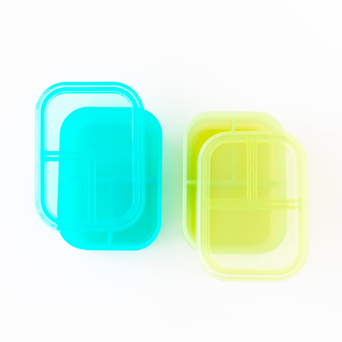 Bumkins Recommended | Silicone Bento Box 3 Section 2 Pack: Aqua Jelly