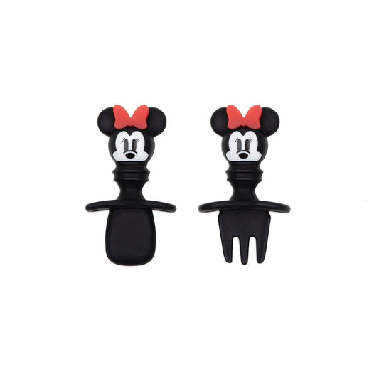 Bumkins Essential | Minnie Mouse Chewtensils Silicone Baby Spoon and Fork Set Baby