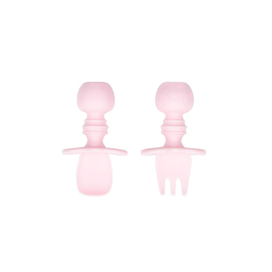 Bumkins Customer Favorite | Chewtensils Silicone Baby Spoon and Fork Set – Pink Baby