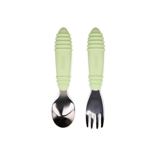Bumkins Recommended | Earthy Sage Spoon and Fork Set for Self-Feeding