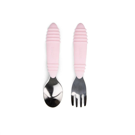 Bumkins Smart Buy | Textured Toddler Forks & Spoons in Stylish Pink