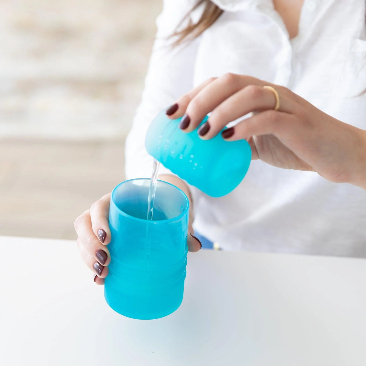 Bumkins New | Silicone Toddler Cups with Sraws & Leak-Resistant Lid, Blue