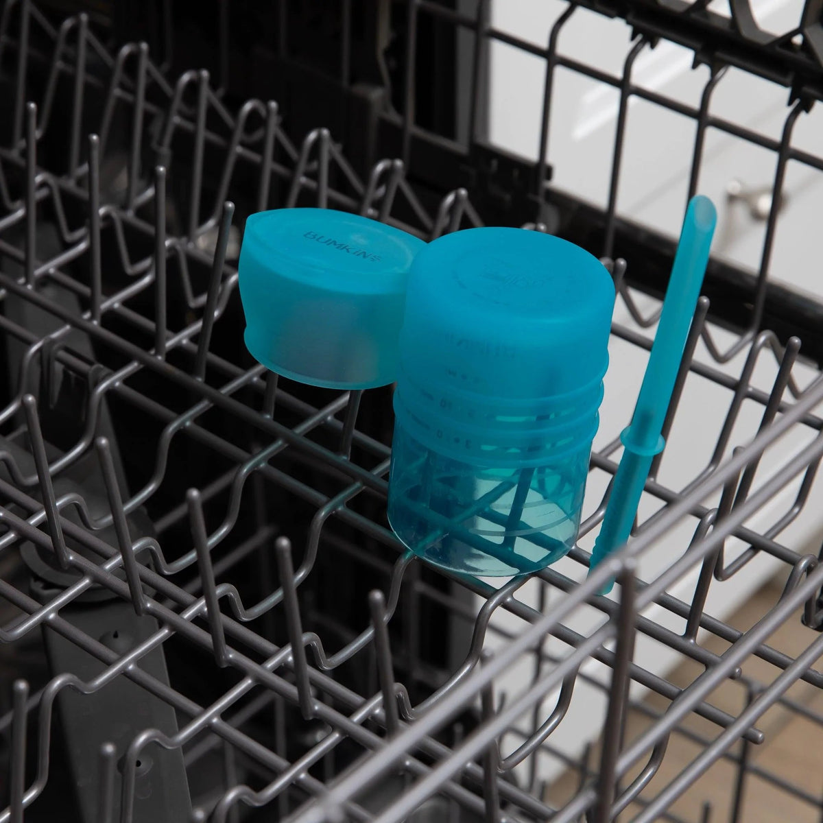 Bumkins New | Silicone Toddler Cups with Sraws & Leak-Resistant Lid, Blue
