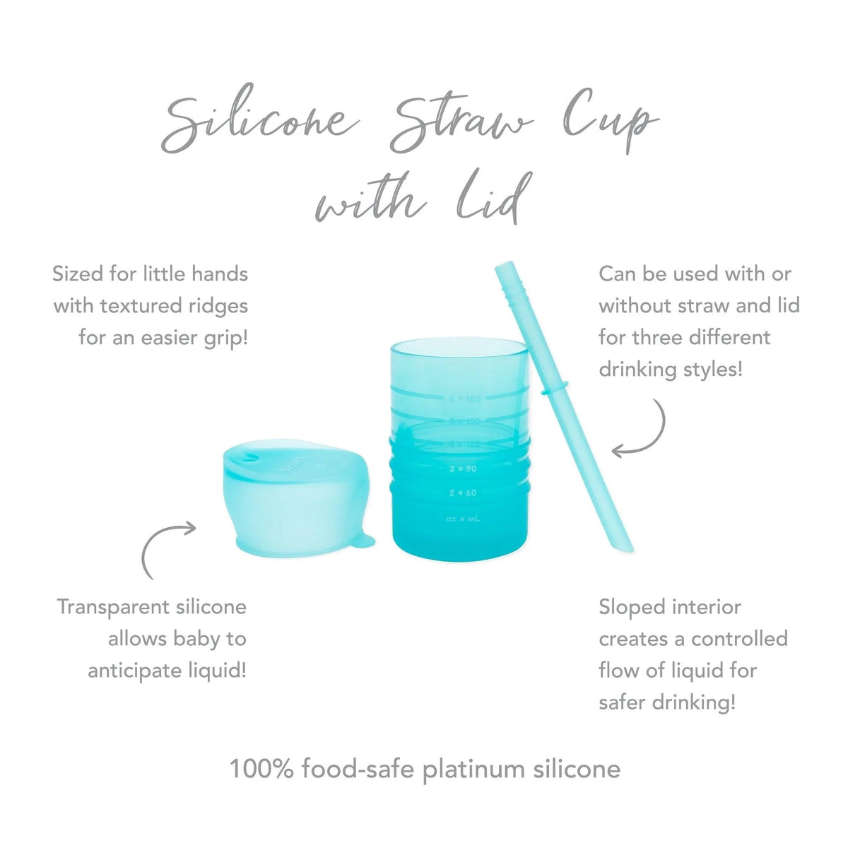 Bumkins New | Silicone Toddler Cups with Sraws & Leak-Resistant Lid, Blue