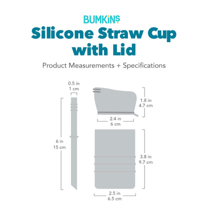 Bumkins New | Silicone Toddler Cups with Sraws & Leak-Resistant Lid, Blue