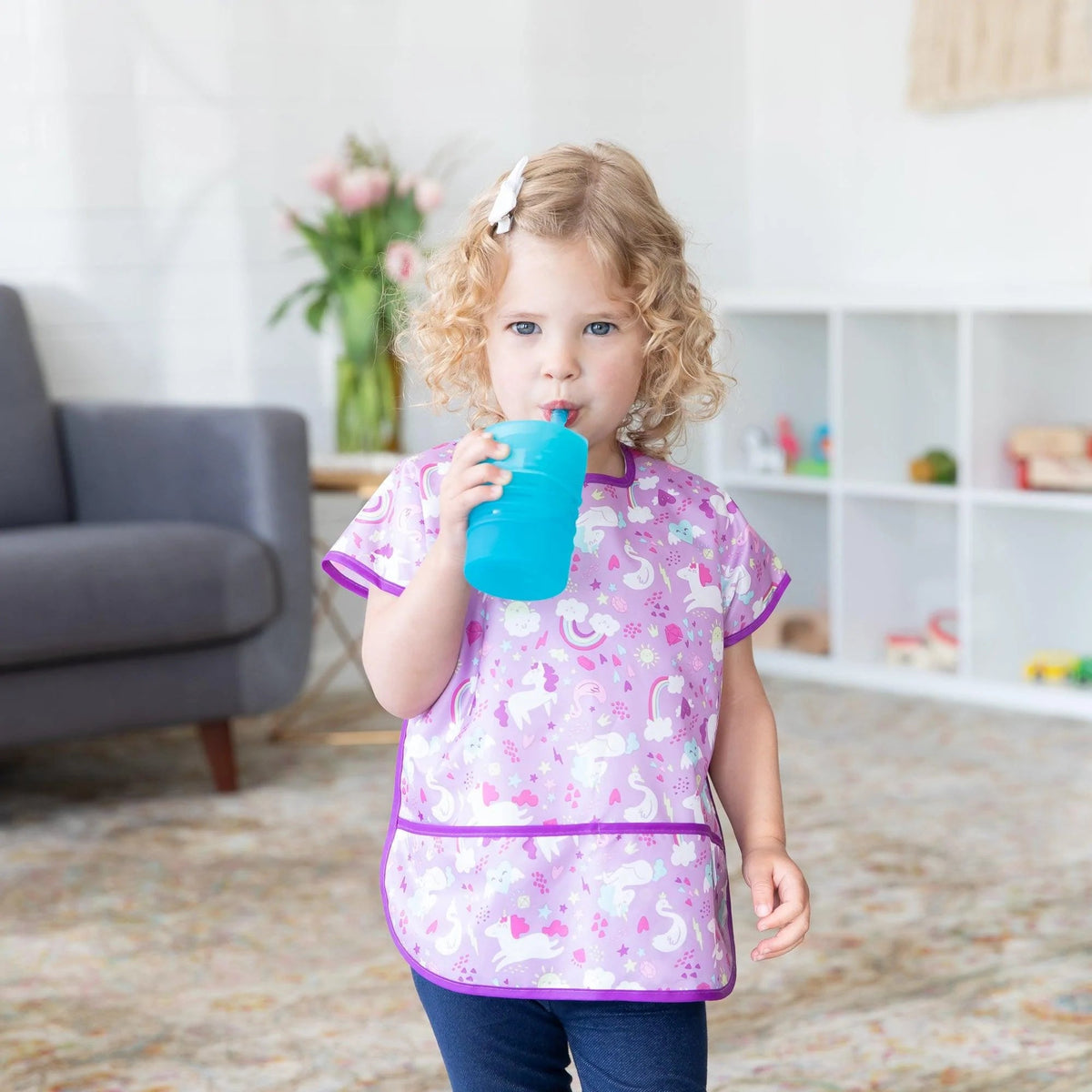 Bumkins New | Silicone Toddler Cups with Sraws & Leak-Resistant Lid, Blue