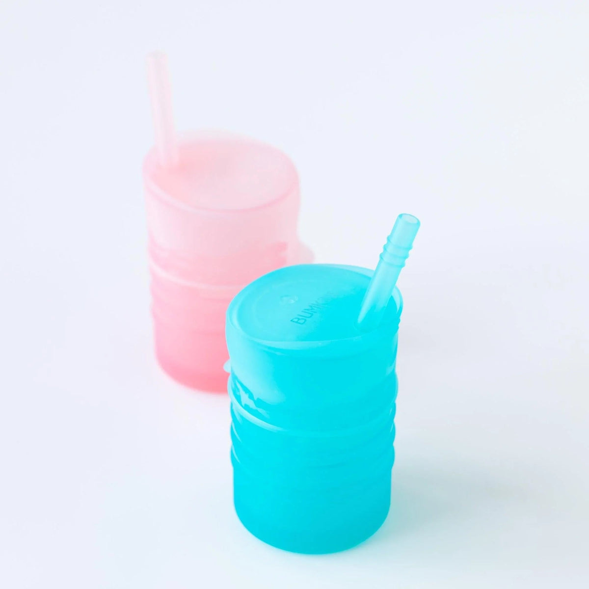 Bumkins New | Silicone Toddler Cups with Sraws & Leak-Resistant Lid, Blue