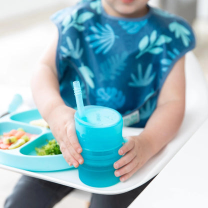 Bumkins New | Silicone Toddler Cups with Sraws & Leak-Resistant Lid, Blue
