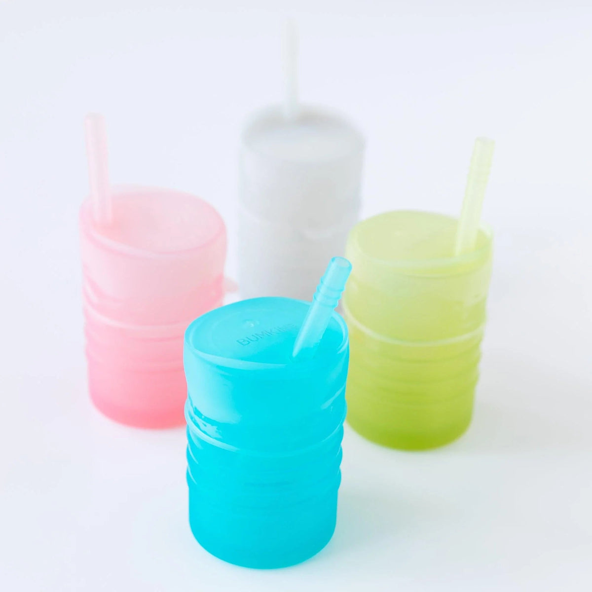 Bumkins New | Silicone Toddler Cups with Sraws & Leak-Resistant Lid, Blue