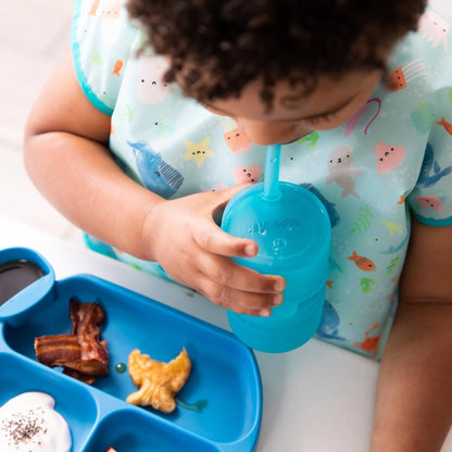 Bumkins New | Silicone Toddler Cups with Sraws & Leak-Resistant Lid, Blue