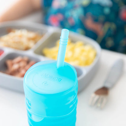 Bumkins New | Silicone Toddler Cups with Sraws & Leak-Resistant Lid, Blue