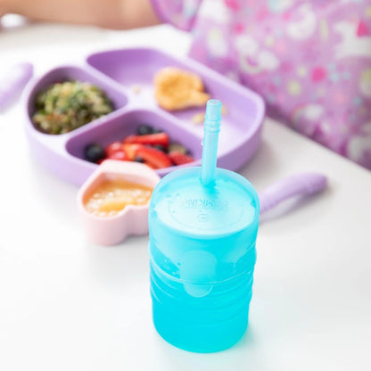 Bumkins New | Silicone Toddler Cups with Sraws & Leak-Resistant Lid, Blue