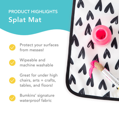 Bumkins Popular | Heart Splat Mat For Tables + Under Highchairs