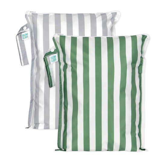 Bumkins Popular | Wet Bag Plus 2 Pack: Green + Gray Stripe