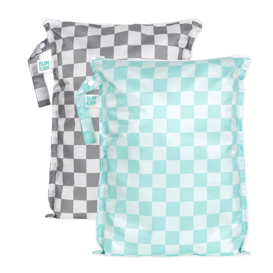 Bumkins Customer Favorite | Wet Bag Plus 2 Pack: Mint + Charcoal Check