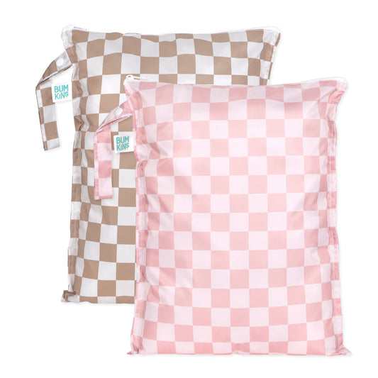 Bumkins Recommended | Wet Bag Plus 2 Pack: Mauve + Sand Check
