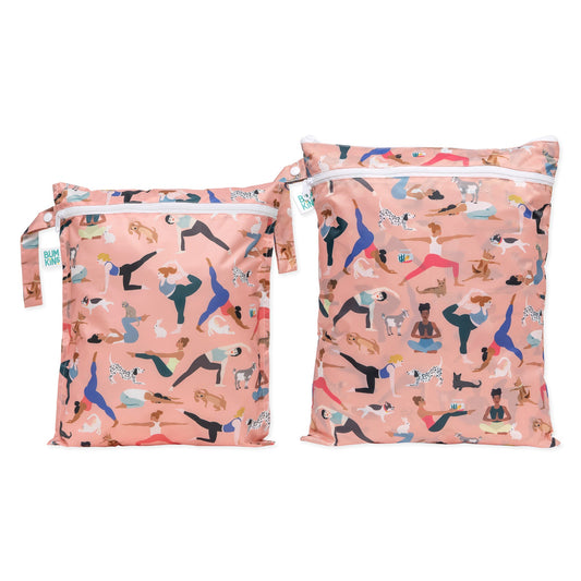 Bumkins Popular | Yoga Poses Wet Bag + Wet/Dry Bag Set for Gym, Swim| Waterproof