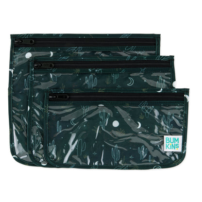 Bumkins Everyday | Starry Cactus Clear Travel Bag 3 Pack, TSA-Friendly