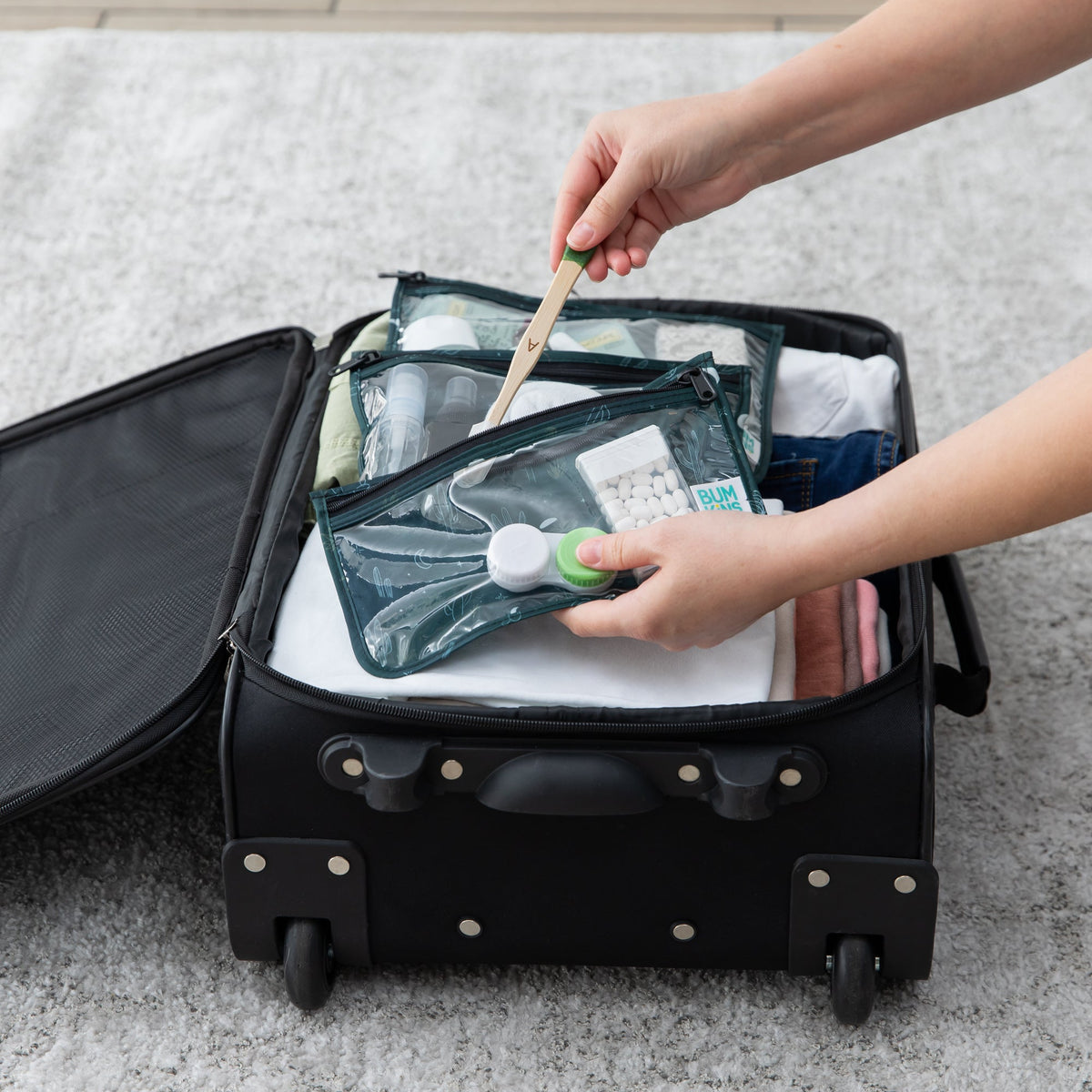 Bumkins Everyday | Starry Cactus Clear Travel Bag 3 Pack, TSA-Friendly